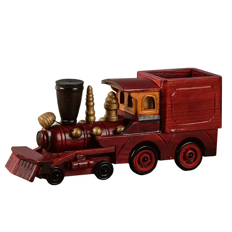 Treno in legno fatto a mano in legno classico retrò modello di locomotiva trenino in miniatura scultura artigianale collezione di decorazioni per la casa