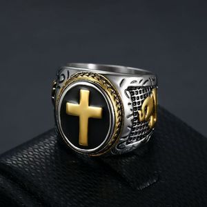 Acero inoxidable religioso Christine Jesue Cruz anillos Hip Hop para hombres plata 18K oro PVD plateado impermeable calidad joyería fina - Product Image 2