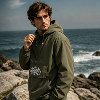 Anorak d'hiver personnalisé pour homme, coupe-vent imperméable, sweat à capuche, pour activités de plein air, randonnée, streetwear, vêtement d'extérieur, avec impression de lettres, effet faux cuir, OEM ODM