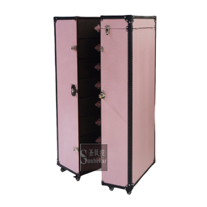 <span class=keywords><strong>Armario</strong></span> Plegable de Madera Maciza y Cuero Personalizado, de Lujo, Color Rosa, Portátil, para Exhibición, para Dormitorio de Hotel, Moderno - Product Image 4
