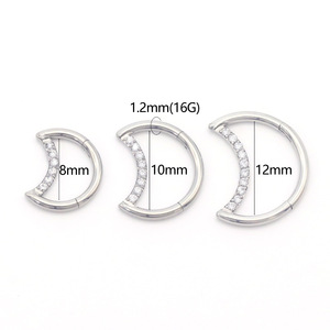 Boucles d'oreilles en acier inoxydable en forme de lune avec incrustation de zircone pour piercing d'oreille, cadeau de bijoux - Product Image 2