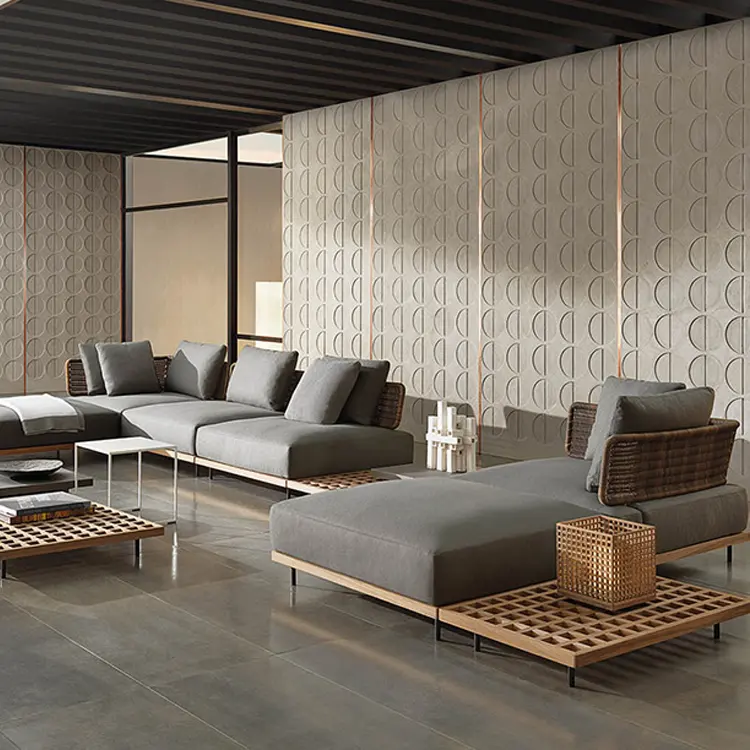 China Hersteller Direkt verkauf Modulare Plattform Rattan Lounges Garten Sofa Set Outdoor Teak Möbel