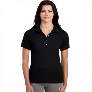 <b>Women's</b> <b>Black</b> Short Sleeve <b>Polo</b> <b>Shirt</b> Solid Color Casual Knitted Pique Cotton Top - Product Image 1