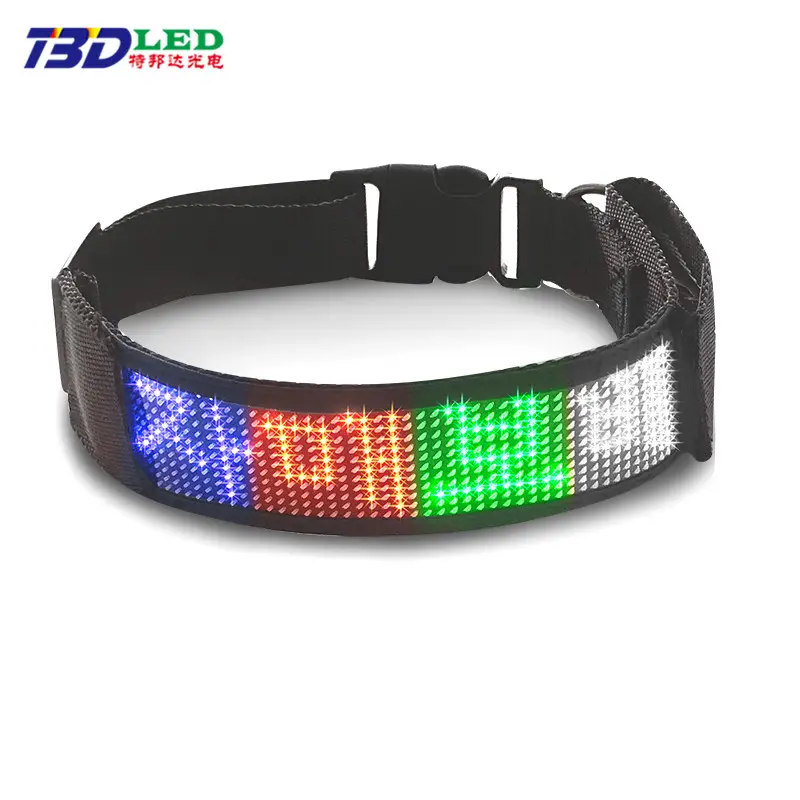 Nuevos collares luminosos LED para mascotas Control de aplicación Carga USB Tamaño ajustable Mensajes de luz LED Seguridad nocturna Collar de perro LED