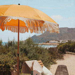 Sombrilla de <span class=keywords><strong>Playa</strong></span> Bohemia de Lujo de 180 cm, Portátil, UPF 50+, Toldo de Lona con Poste de Madera, Flecos Blancos, para Picnic y Piscina - Product Image 3