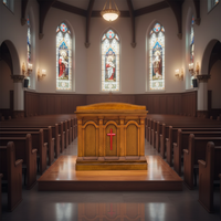 Pupitre d'église en bois personnalisable avec rangement, idéal pour les cérémonies de culte traditionnelles et les sermons