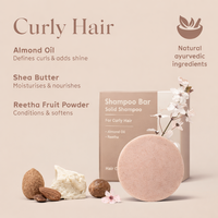 Barra de Champú Vegano Hidratante y Suavizante para Cabello Rizado |   Aceite de Almendras Dulces, Manteca de Karité, Reetha |   Tamaño Viaje Natural