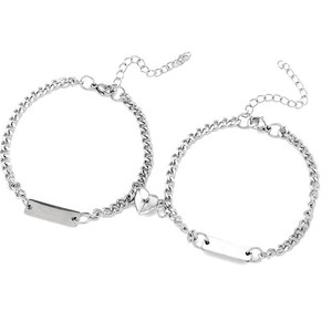 Gelang <span class=keywords><strong>Magnet</strong></span> Bentuk Hati Terlaris, Gelang Baja Anti Karat Terukir, Gelang Batangan Kosong Custom untuk Pasangan, Grosir - Product Image 1