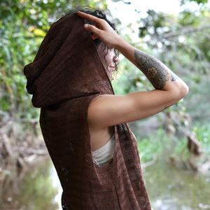 Gilet asymétrique unisexe à capuche, style bohème, pour festival, avec pièce unique pour superposition, pour tenue décontractée et déguisée, en coton à motifs floraux - Product Image 6
