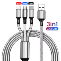 Câble de chargement rapide 3 en 1 Cordon téléphonique en nylon tressé 2A pour iPhone/Type C/Micro Multiple Ligne de chargement USB 3 en 1