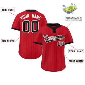 Maßgeschneidertes rot-schwarz gestreiftes, modisches, authentisches Softball-Trikot mit zwei Knöpfen - Product Image 2