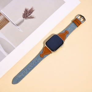 Bracelet de montre Upro personnalisé en jean avec nœud pour Apple Watch 10 9 8 SE, mignon et tendance, en tissu et cuir, vente en gros d'usine iWatch - Product Image 4