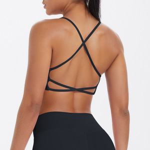 Wholesale Women Thin Strap Criss Cross Back Sports Bra Padded Seamless Shockproof Yoga Bra Gym Running Pilates Workout Crop Top - Product Image 6