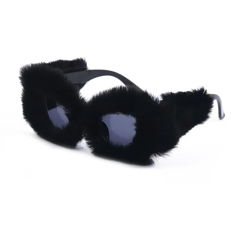 New year party festival fashionable novelty cateye hairy funny sunglasses young girls occhiali da sole 2022 for fun fur glasses