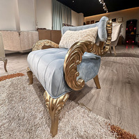 Chaise de loisirs de luxe moderne en bois massif doré sculpté à la main, style moyen-oriental, avec revêtement en velours de Dubaï de qualité supérieure, garantie 1 an