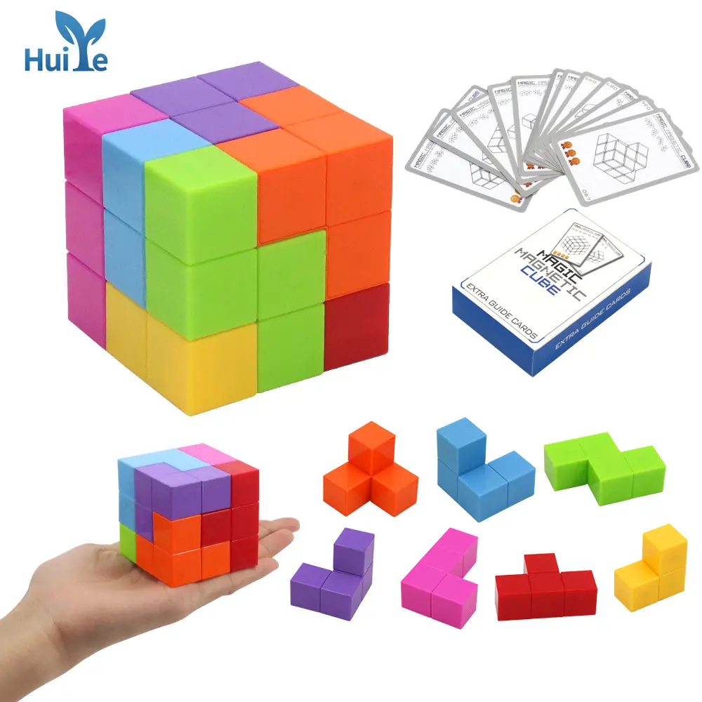 Huiye Mainan Pendidikan Kubus, Mainan Edukasi 3d Montessori Magic Cube Te-Tris Kayu untuk Dewasa dan Anak-anak