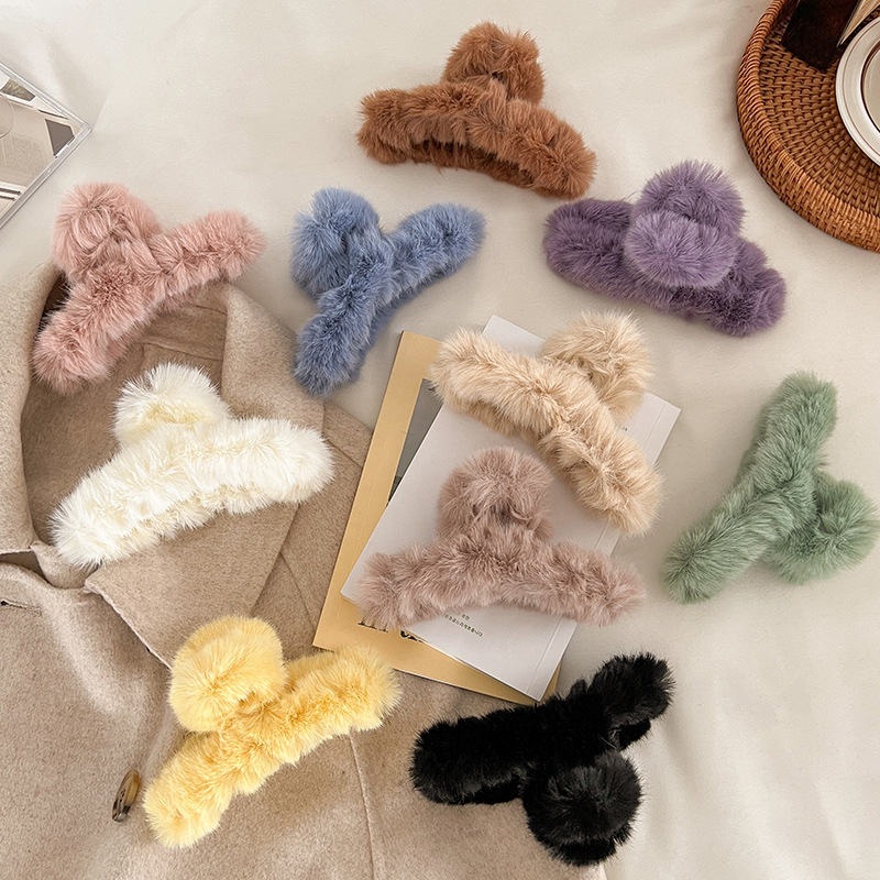 Осенняя теплая Модная Роскошная заколка для волос с перехлёстом, пушистые Симпатичные Красочные заколки для волос с крапанами, женские мягкие меховые аксессуары для волос для девочек