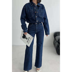 Combinaison en jean classique Xlove, taille haute, jambes larges, salopette pour femmes, 100% coton, lavable, style simple et tendance - Product Image 3