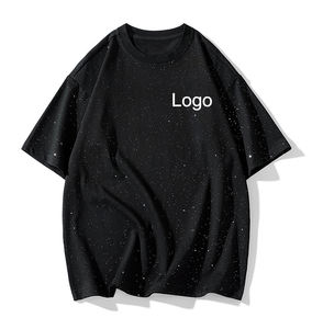 时尚定制220gsm厚棉t恤超大坠肩满天星图形嘻哈t恤奢华设计 - Product Image 1