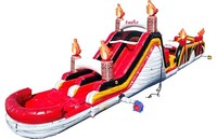 Divertido Parque de Obstáculos Inflable con Temática de Fuego Rojo, Equipo de Juego para Niños de PVC Resistente para Parques de Aventura y Ciudades