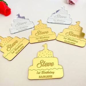 Étiquettes personnalisées en acrylique pour le premier anniversaire, en forme de gâteau, avec nom et date personnalisés, remerciements, faites à la main, imperméables, décoration de fête pour bébé - Product Image 3