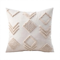 Coussin carré bohème à motif géométrique tissé en coton doux beige, amovible, lavable, non toxique, personnalisable, décoratif