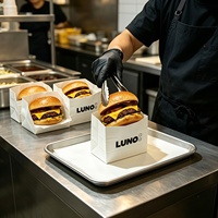 Sac en papier SOS à fond carré imprimé sur mesure, qualité alimentaire, résistant à la graisse, pour emballage de hamburgers à emporter, pour restaurant de restauration rapide