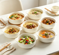 Bol à soupe en céramique blanche à double anse, grand bol simple, bol à nouilles de grande capacité de style japonais, grand bol et assiettes