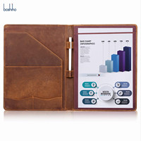 Boshiho elegante A4 carpeta de archivos cubierta Crazy Horse cuero genuino Legal Pad Padfolio carpeta cartera carpeta