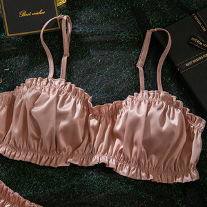 Wholesale Ruffle Bralette Lingerie <b>Set</b> Women Wireless Ruched Crop Bra and Thong <b>Set</b> Solid Color <b>Sexy</b> Womens Intimates OEM ODM - Product Image 5