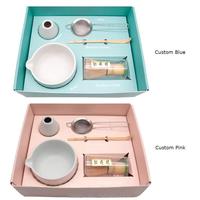 EsticK Custom Southwestern Design Pink Bamboo Eco-Friendly Matcha Chasen Set with Cartoon Keycaps for Tea Maker
