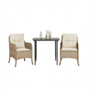 Ensemble de salle à manger de jardin 2 places en rotin avec structure en acier, résistant aux intempéries, mobilier d'extérieur au design contemporain, beige, crème, blanc, noir - Product Image 1