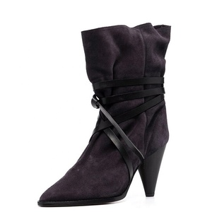 <b>Top</b> Quality Soft Suede Ankle Short Boots Ladies Daily Shoes Spike High Heels Women's Boots <b>Cross</b> Ropes Pointy Toe - Product Image 3