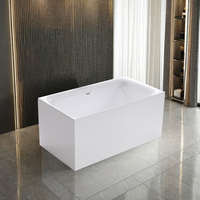 Baignoire autoportante carrée moderne de 57 pouces en acrylique pour intérieur, avec douche intégrée, baignoire en surface solide de 55-54 pouces, baignoire à remous en acrylique
