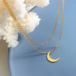 สร้อยคอโชคเกอร์สแตนเลสสตีลสองชั้นประดับจี้รูปพระจันทร์ยอดนิยม - Product Image 3