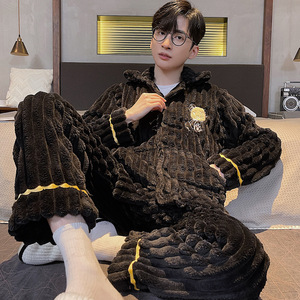 Set Pigiama Invernale da <span class=keywords><strong>Uomo</strong></span> in <span class=keywords><strong>Pile</strong></span> Corallo, Spesso e Caldo con Zip, per Casa, Vendita all'Ingrosso - Product Image 1