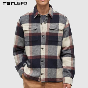 Vintage Eco-Friendly Men's Casual 100% Cotton Flannel <b>Fabric</b> <b>Plaid</b> Stand Collar Long Sleeve Shirts ODM Autumn Workwear - Product Image 2