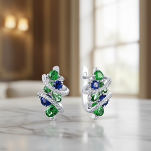 Boucles d'oreilles clous E4853 en argent 925, cristal vert olive, géométriques, bijoux de luxe pour femme, pour soirée - Product Image 2