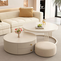 Table basse blanc pur avec base en métal, rangement, plateau en résine durable, design moderne et luxueux pour la maison, les petits appartements et les salons