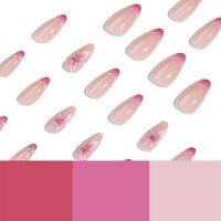 Set Kuku Palsu 3D Floral Press On dengan Ujung Prancis Bergelombang, Motif Marmer Pink Gold, Nude Almond, Dapat Digunakan Kembali, Buatan Tangan, 4367
