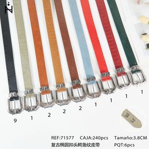 Cintura in Vera Pelle con Fibbia Ovale Retrò e Motivo Coccodrillo, 3,8 CM, Accessorio Moda Donna - Product Image 3