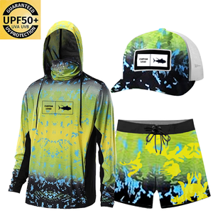 UPF 50 + Mens Dài Tay Áo Hiệu Suất Câu Cá Đi Bộ Đường Dài Áo Sơ Mi Với Mặt Nạ UV Cổ Gaiter Hoodie Spf 50 Câu Cá Áo Sơ Mi Mui Xe Và Mặt Nạ - Product Image 1