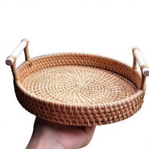 Direct Manufactory Price Vietnam Handmade Woven <b>Basket</b> Natural Rattan <b>Tray</b> for Home Kitchen Decoration Vintage Style - Product Image 1