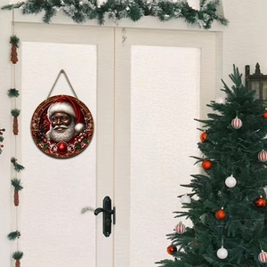 En gros, Panneaux ronds en bois <span class=keywords><strong>de</strong></span> Noël, décoratifs pour porte d'entrée, articles <span class=keywords><strong>de</strong></span> décoration <span class=keywords><strong>de</strong></span> Noël, Guirlande <span class=keywords><strong>de</strong></span> Noël noire Père Noël - Product Image 5