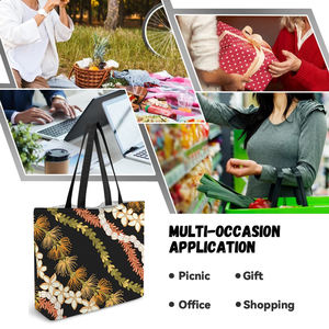 プルメリア ピカケ レイ ハワイアン キャンバス ショッピングバッグ 大容量 再利用可能 昇華転写 カスタムプリント トートバッグ - Product Image 4