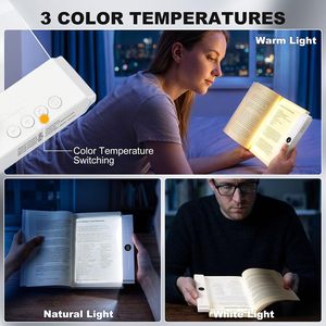 <b>Rechargeable</b> Flat Book <b>Light</b> With Timer Touch Control Led Reading <b>Light</b> For <b>Night</b> Use 3 Color Modes White Acrylic Shade - Product Image 3