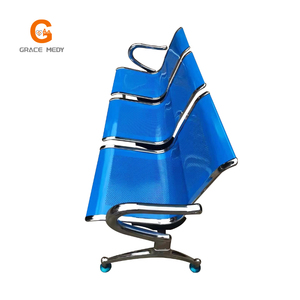 Chaise d'attente d'hôpital moderne en acier inoxydable à trois places pliable multifonction avec rangée de repose-poignets pour perfusion et accoudoir central - Product Image 5