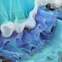 14CM de large cour bleu dentelle tissu plissé effet sirène Laser néon lustre pour les femmes robe
