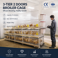 Cage à poules automatique de type H, cage à volailles, cage à poules pondeuses, 3 niveaux, 2 portes, cage à poulets de chair pour 72 poulets