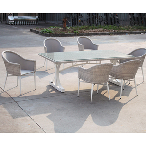 <span class=keywords><strong>Mesa</strong></span> <span class=keywords><strong>y</strong></span> sillas de mimbre de diseño moderno, juego de comedor al por mayor de fábrica con marco de <span class=keywords><strong>aluminio</strong></span> para material de tela de hotel - Product Image 6